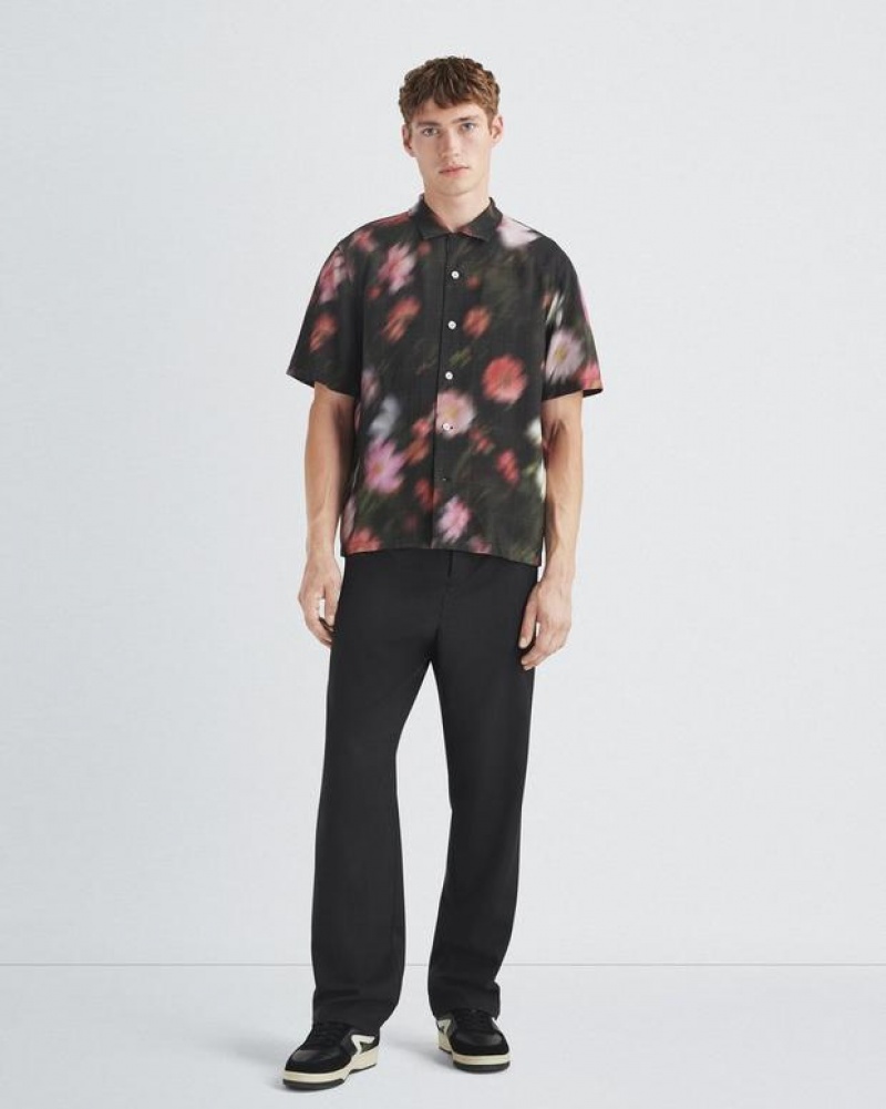 Rag & Bone Avery Printed Viscose Shirt Relaxed Fit Button Down Black/Floral | 52048OSPA