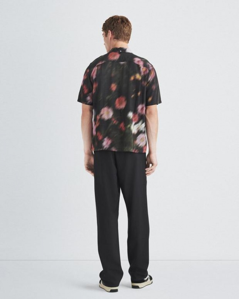 Rag & Bone Avery Printed Viscose Shirt Relaxed Fit Button Down Black/Floral | 52048OSPA