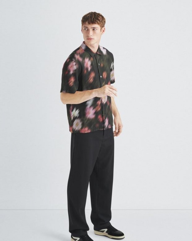 Rag & Bone Avery Printed Viscose Shirt Relaxed Fit Button Down Black/Floral | 52048OSPA