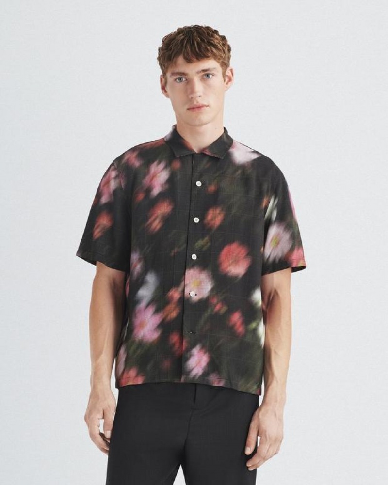 Rag & Bone Avery Printed Viscose Shirt Relaxed Fit Button Down Black/Floral | 52048OSPA