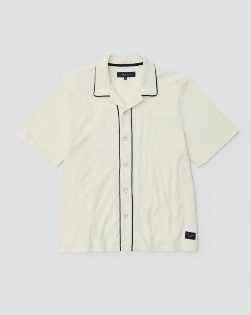 Rag & Bone Avery Toweling Shirt Classic Fit Button Down Ivory | 59168EFCH