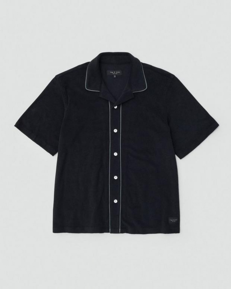 Rag & Bone Avery Toweling Shirt Classic Fit Button Down Black | 16957BECF