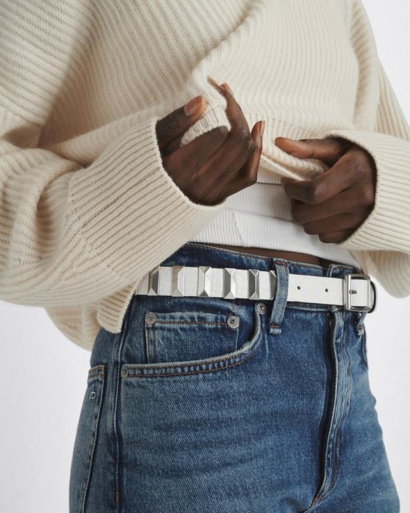 Rag & Bone Baby Boyfriend Studded Belt Leather Belt Bright White | 94210WGHC