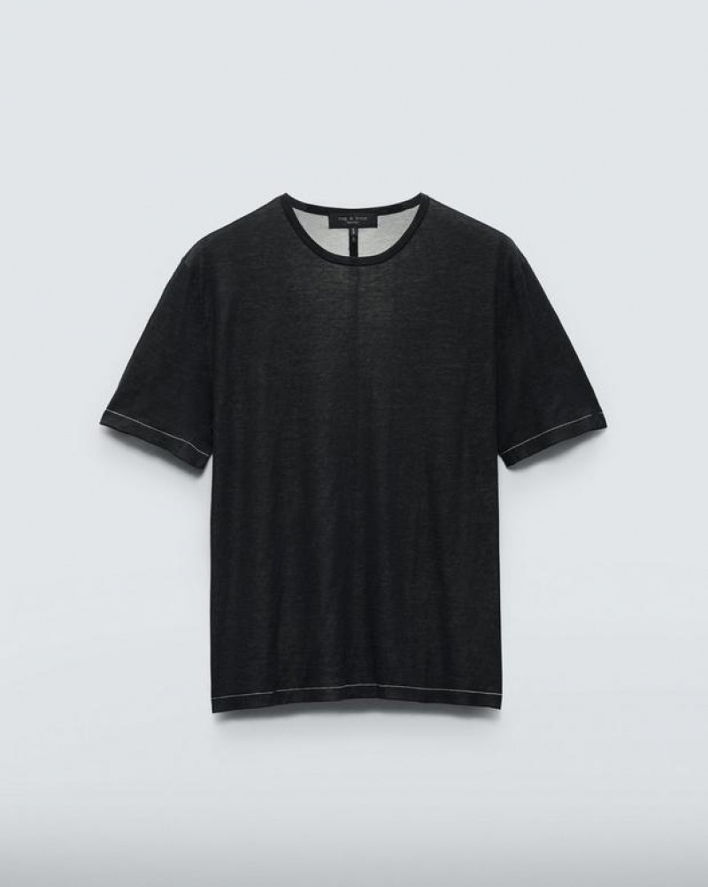 Rag & Bone Banks Double Faced Short Sleeve Tee Cotton T-Shirt Black | 30125GAEI