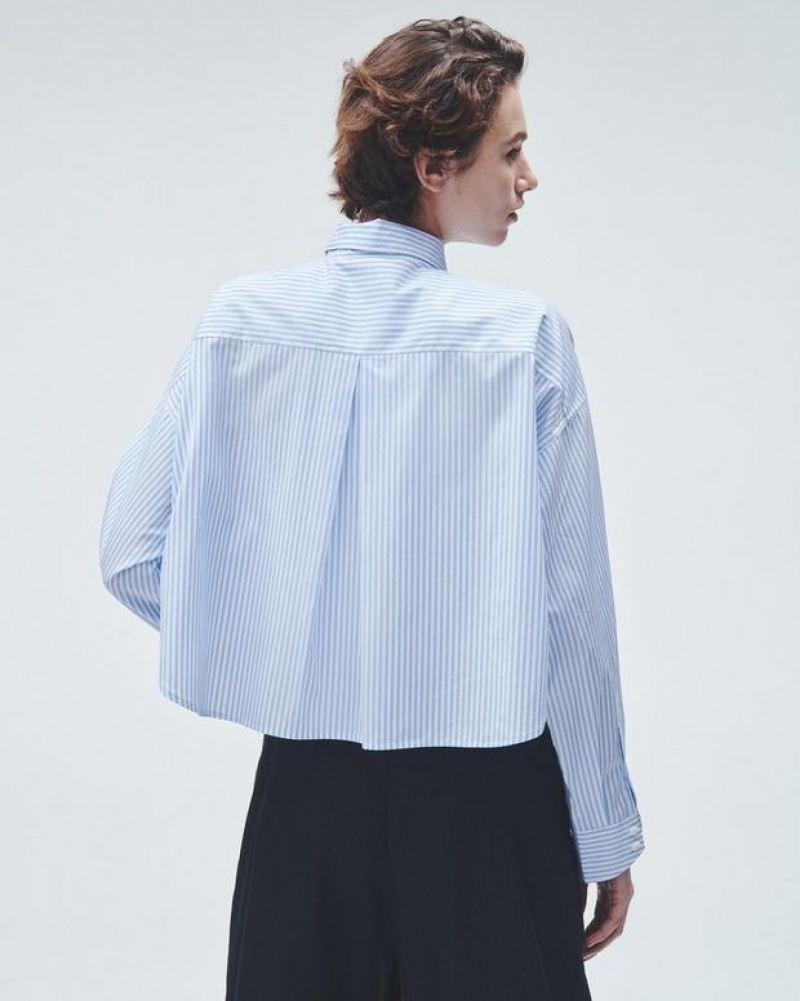 Rag & Bone Beatrice Cotton Poplin Shirt Relaxed Fit Button Down Light Blue Stripe | 72896KVFU