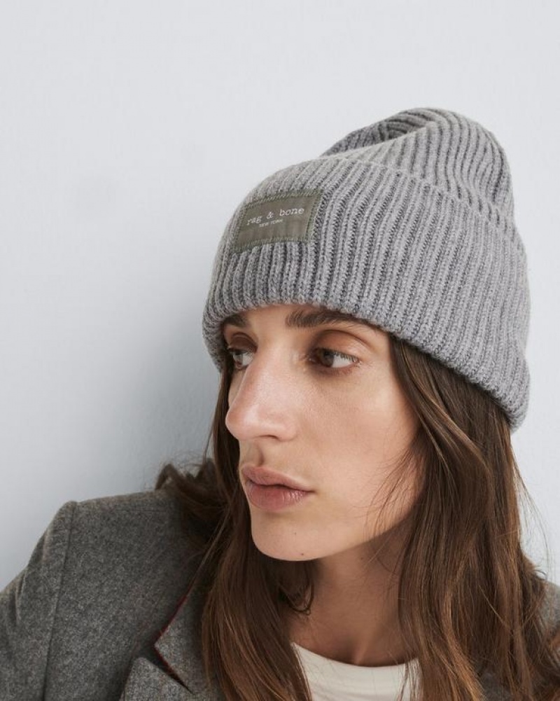 Rag & Bone Blake Beanie Wool Hat Heather Grey | 12706PARU