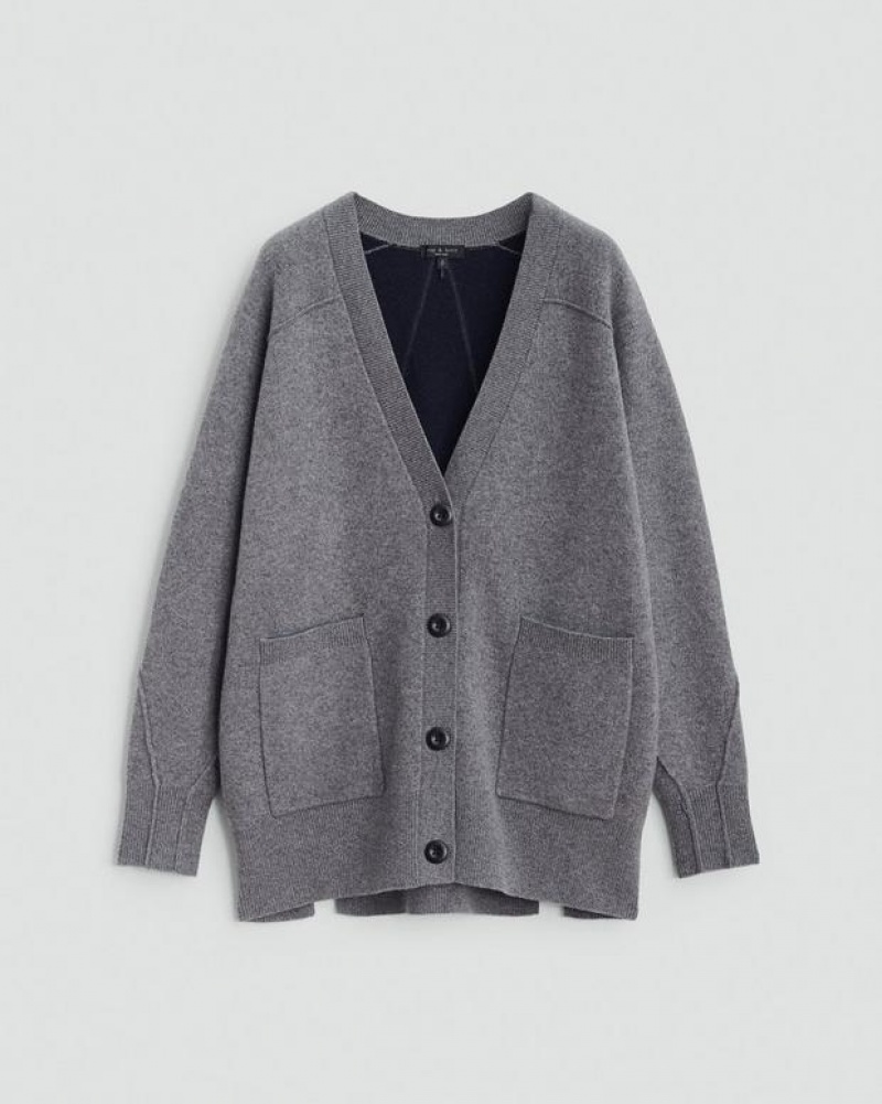 Rag & Bone Bridget Italian Wool Cardigan Oversized Fit Grey | 19802MGRL