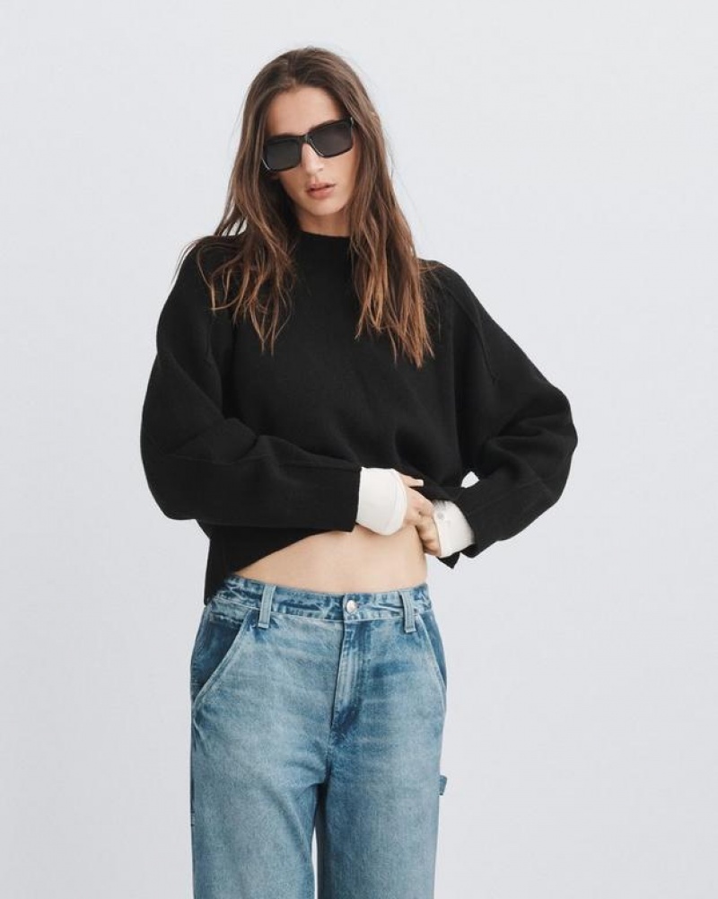 Rag & Bone Bridget Wool Crew Oversized Fit Black | 59134UKVO