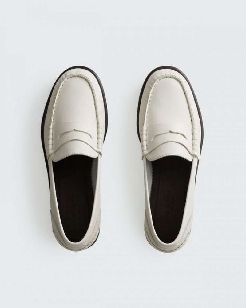 Rag & Bone Carter Loafer - Leather Penny Loafer Antique White | 73651ULHD