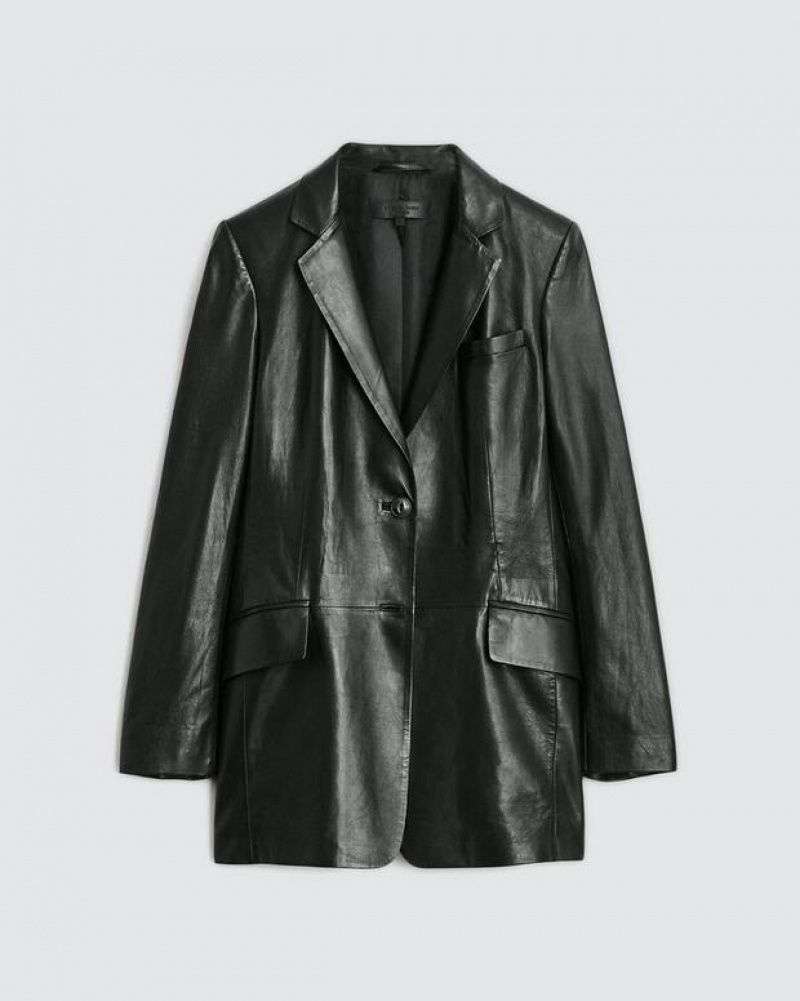 Rag & Bone Charles Leather Blazer Oversized Blazer Black | 14697BGOJ