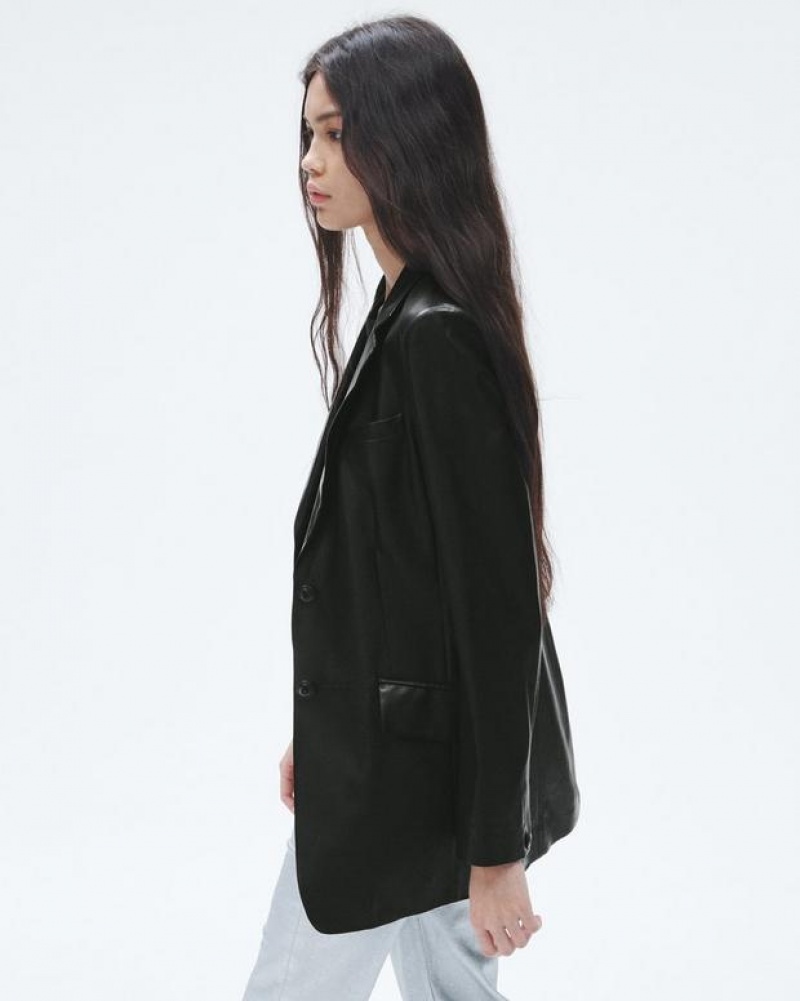 Rag & Bone Charles Leather Blazer Oversized Blazer Black | 14697BGOJ