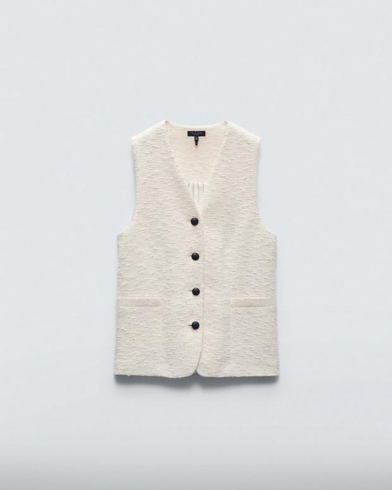 Rag & Bone Charlotte Italian Tweed Vest Relaxed Fit Ivory | 41235FYWD