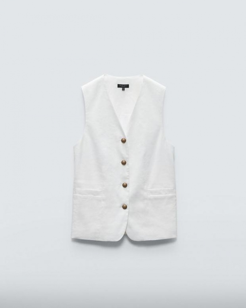 Rag & Bone Charlotte Linen Vest Relaxed Fit White | 23149XMNY