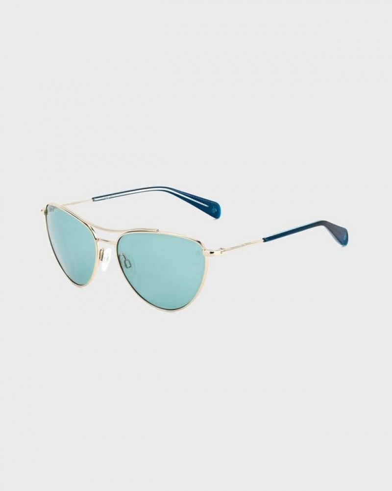 Rag & Bone Clare Butterfly Sunglasses Gold Teal | 06418ISPE