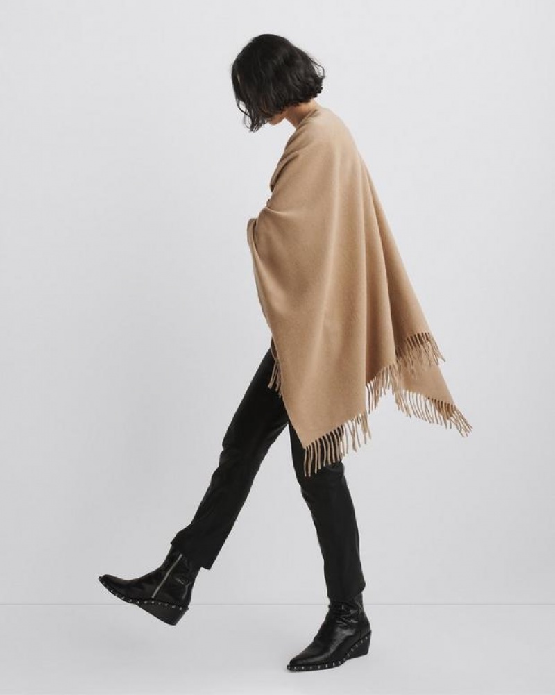 Rag & Bone Classic Cashmere Poncho Midweight Poncho Heathered Camel | 01597ULJI