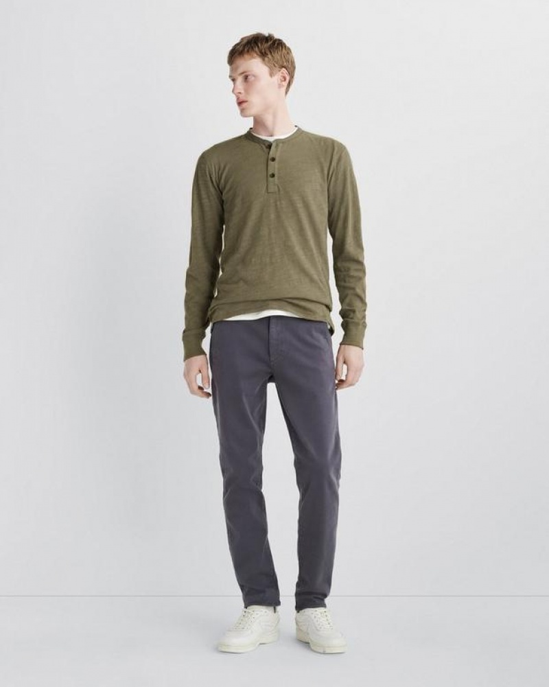 Rag & Bone Classic Flame Henley Cotton T-Shirt Military Olive | 21864SOYM