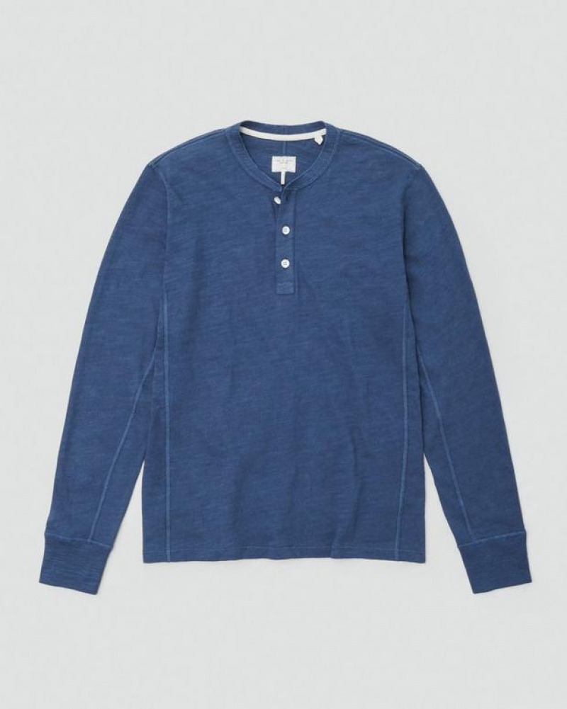 Rag & Bone Classic Flame Henley Organic Cotton T-Shirt Worn Indigo | 29083NZIU