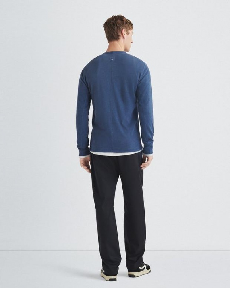 Rag & Bone Classic Flame Henley Organic Cotton T-Shirt Worn Indigo | 29083NZIU