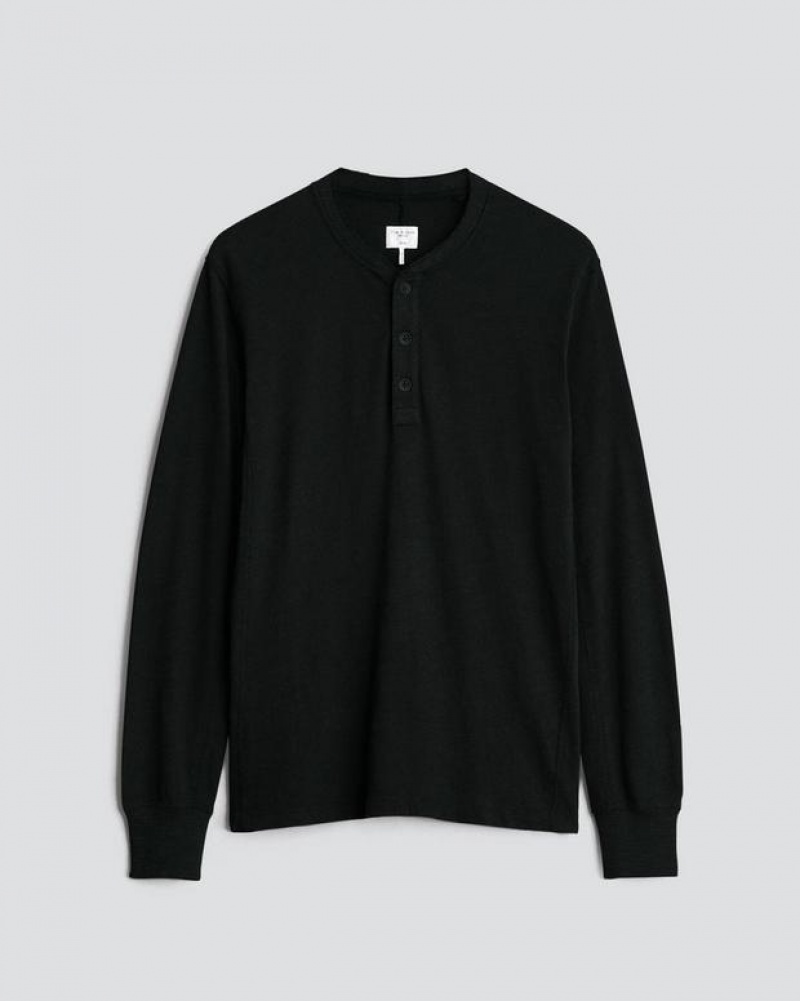 Rag & Bone Classic Flame Long Sleeve Henley Cotton T-Shirt Jet Black | 54107GKAZ