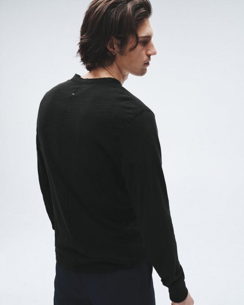 Rag & Bone Classic Flame Long Sleeve Henley Cotton T-Shirt Jet Black | 54107GKAZ