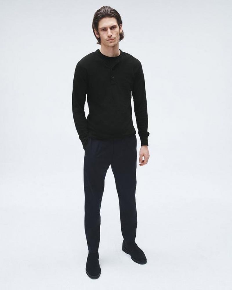 Rag & Bone Classic Flame Long Sleeve Henley Cotton T-Shirt Jet Black | 54107GKAZ