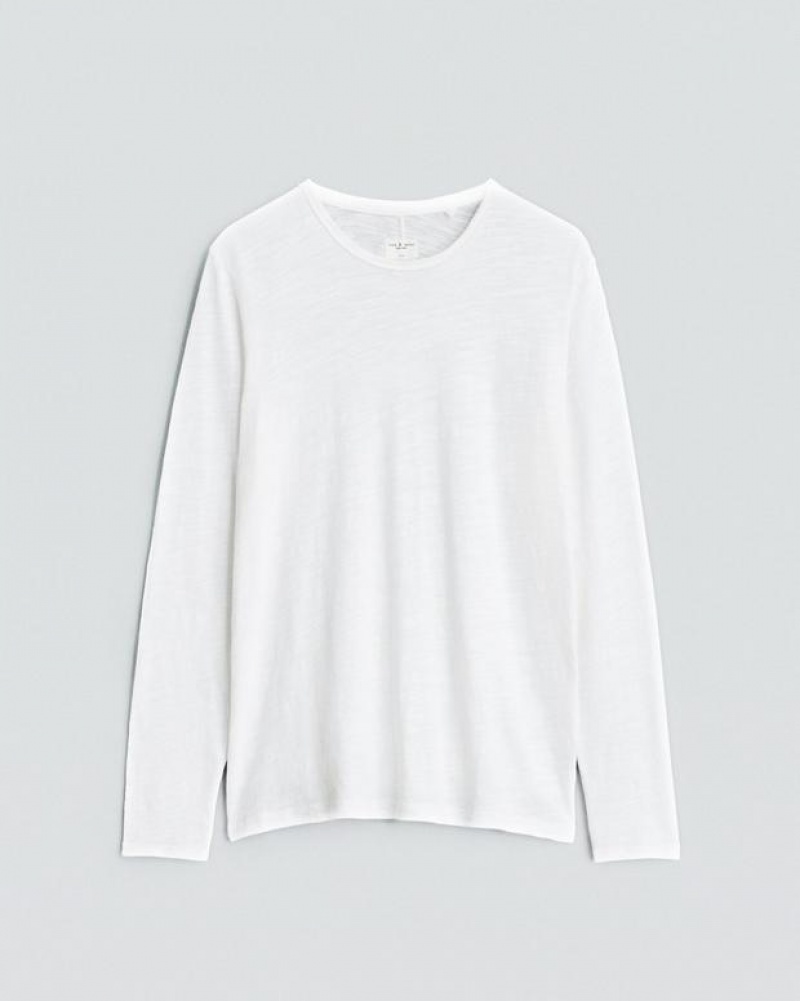 Rag & Bone Classic Flame Long Sleeve Tee Cotton T-Shirt White | 50637RHST