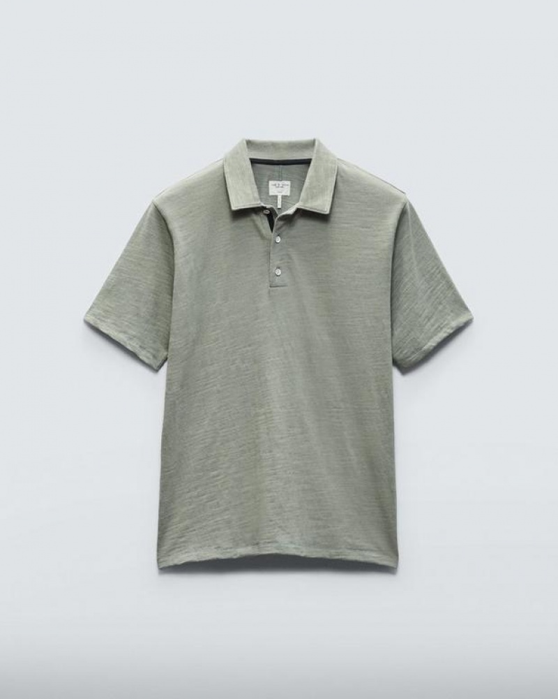 Rag & Bone Classic Flame Polo Pima Cotton Shirt Dark Mint | 54270TUFA