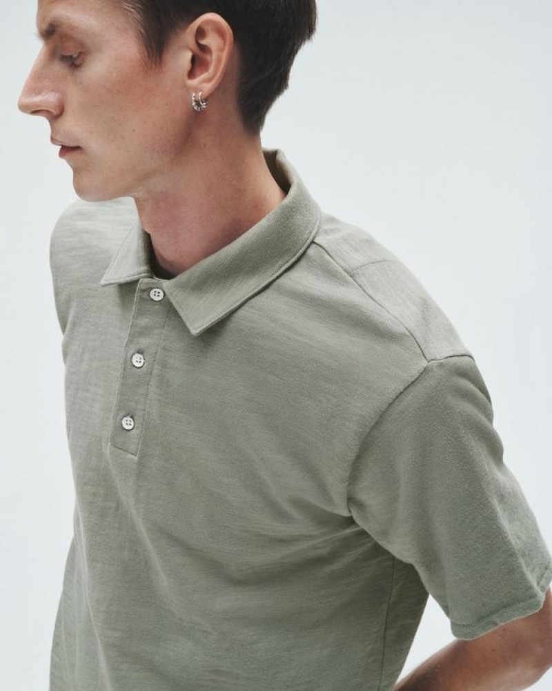 Rag & Bone Classic Flame Polo Pima Cotton Shirt Dark Mint | 54270TUFA