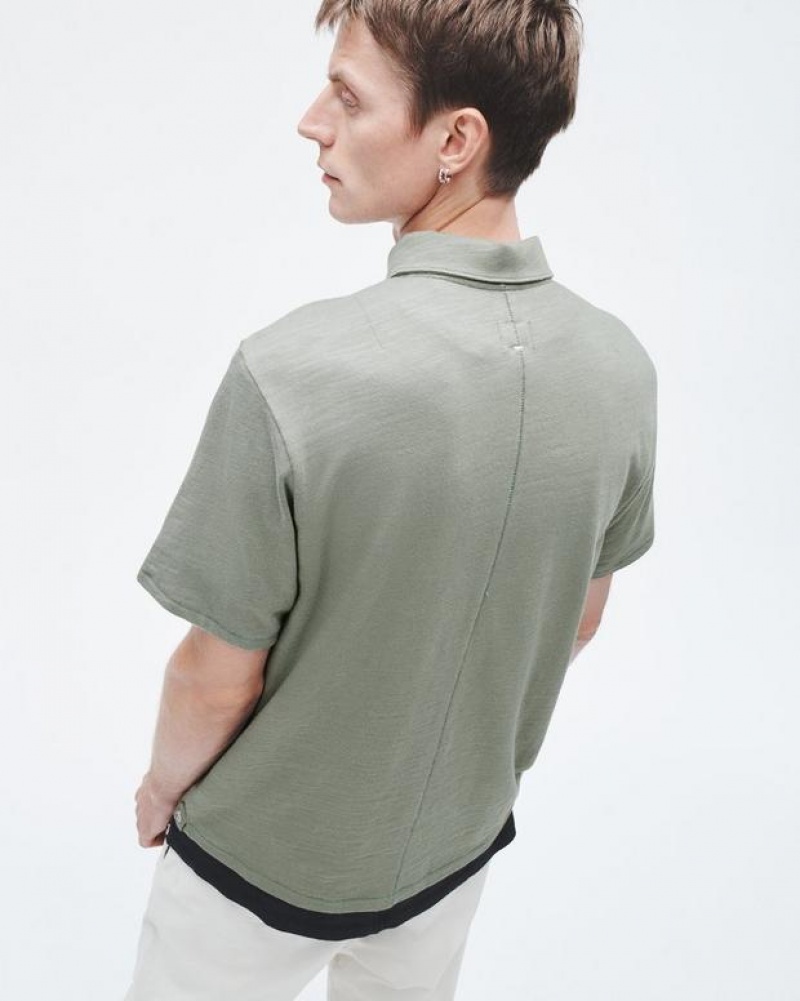 Rag & Bone Classic Flame Polo Pima Cotton Shirt Dark Mint | 54270TUFA