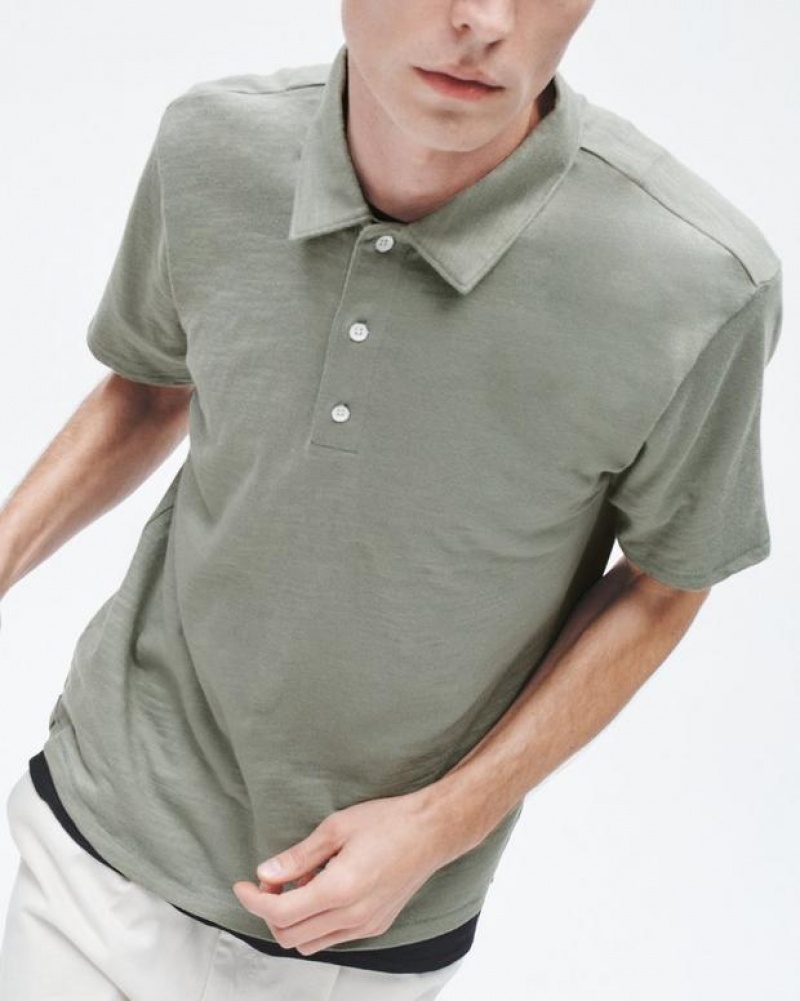 Rag & Bone Classic Flame Polo Pima Cotton Shirt Dark Mint | 54270TUFA