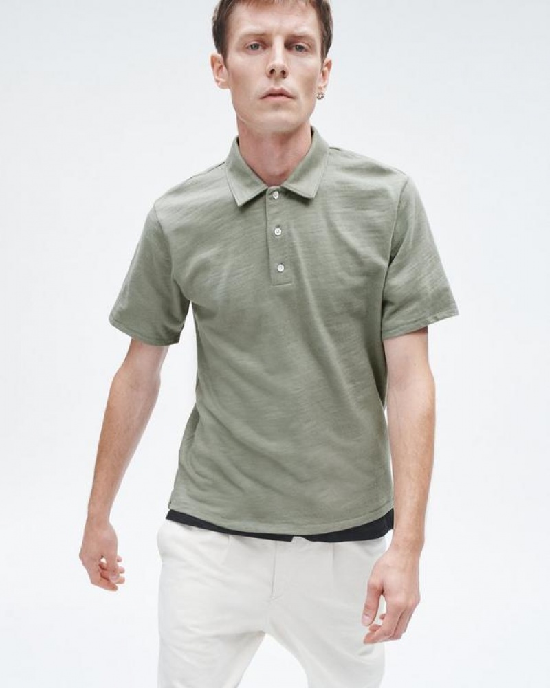 Rag & Bone Classic Flame Polo Pima Cotton Shirt Dark Mint | 54270TUFA