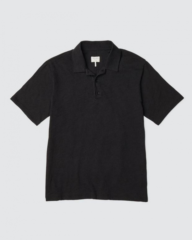 Rag & Bone Classic Flame Polo Pima Cotton Shirt Black | 36197BOUM