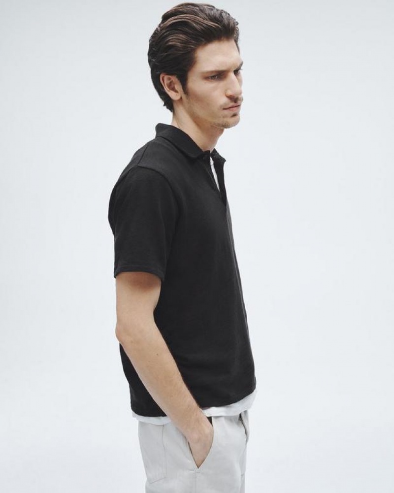 Rag & Bone Classic Flame Polo Pima Cotton Shirt Black | 36197BOUM