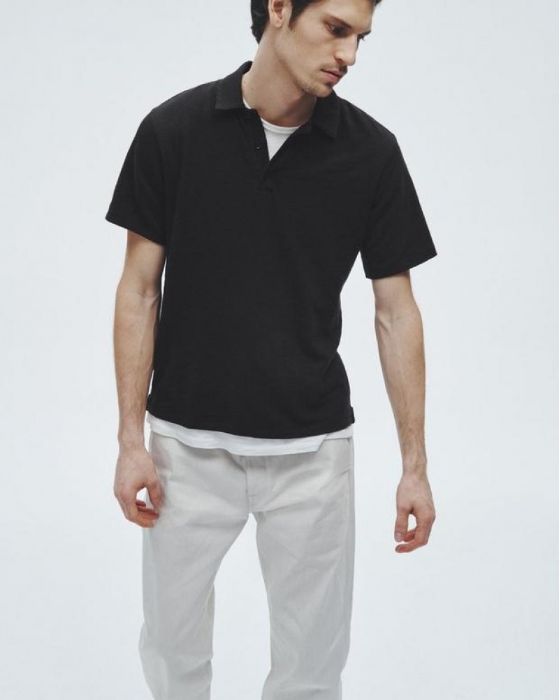 Rag & Bone Classic Flame Polo Pima Cotton Shirt Black | 36197BOUM