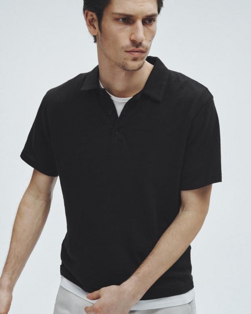 Rag & Bone Classic Flame Polo Pima Cotton Shirt Black | 36197BOUM