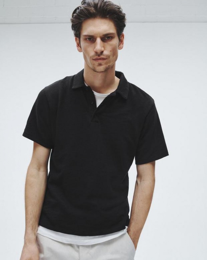 Rag & Bone Classic Flame Polo Pima Cotton Shirt Black | 36197BOUM