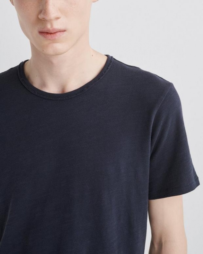 Rag & Bone Classic Flame Tee Cotton T-Shirt Deep Navy | 54398UCES