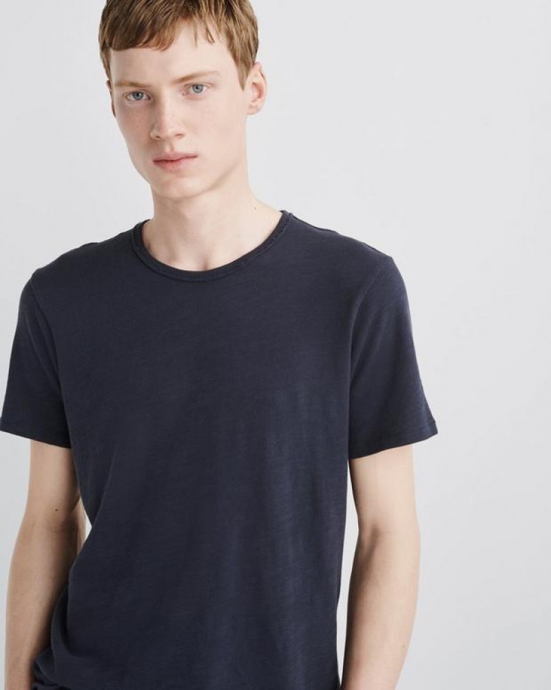 Rag & Bone Classic Flame Tee Cotton T-Shirt Deep Navy | 54398UCES