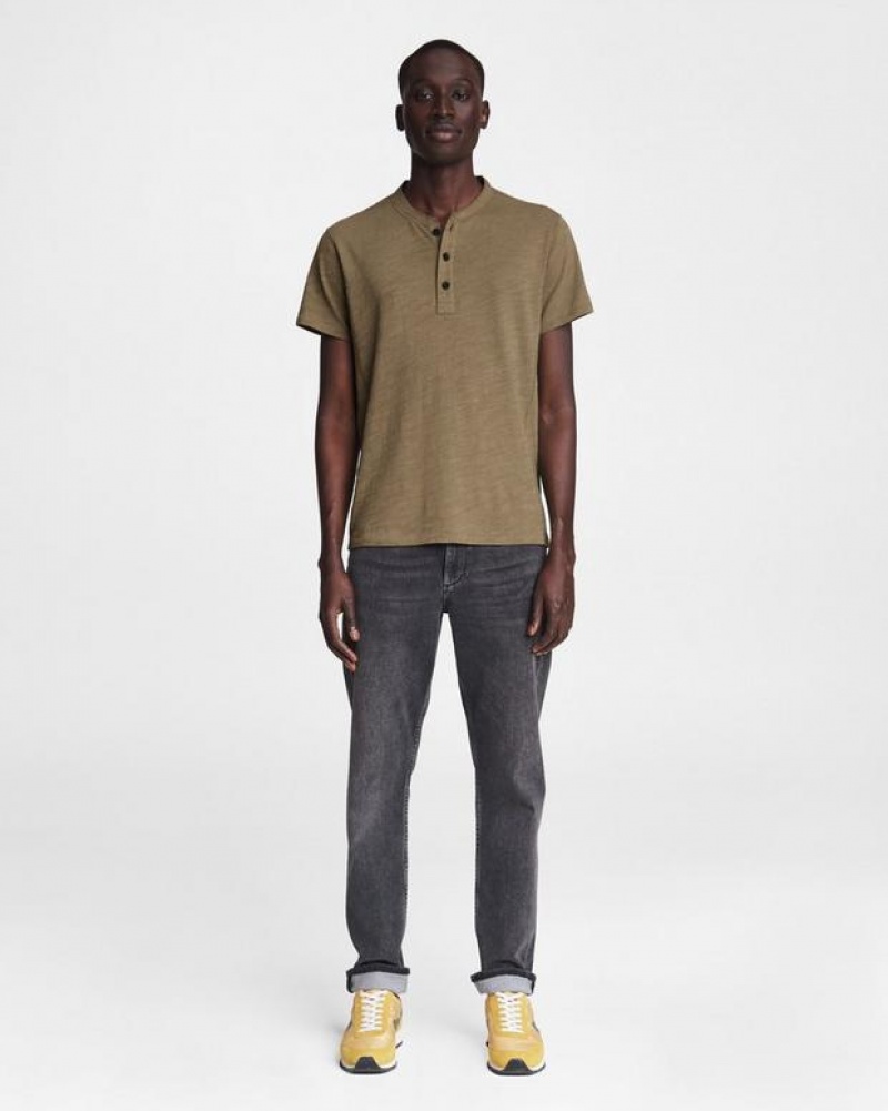 Rag & Bone Classic Short Sleeve Henley Cotton T-Shirt Olive | 26915ZMOI