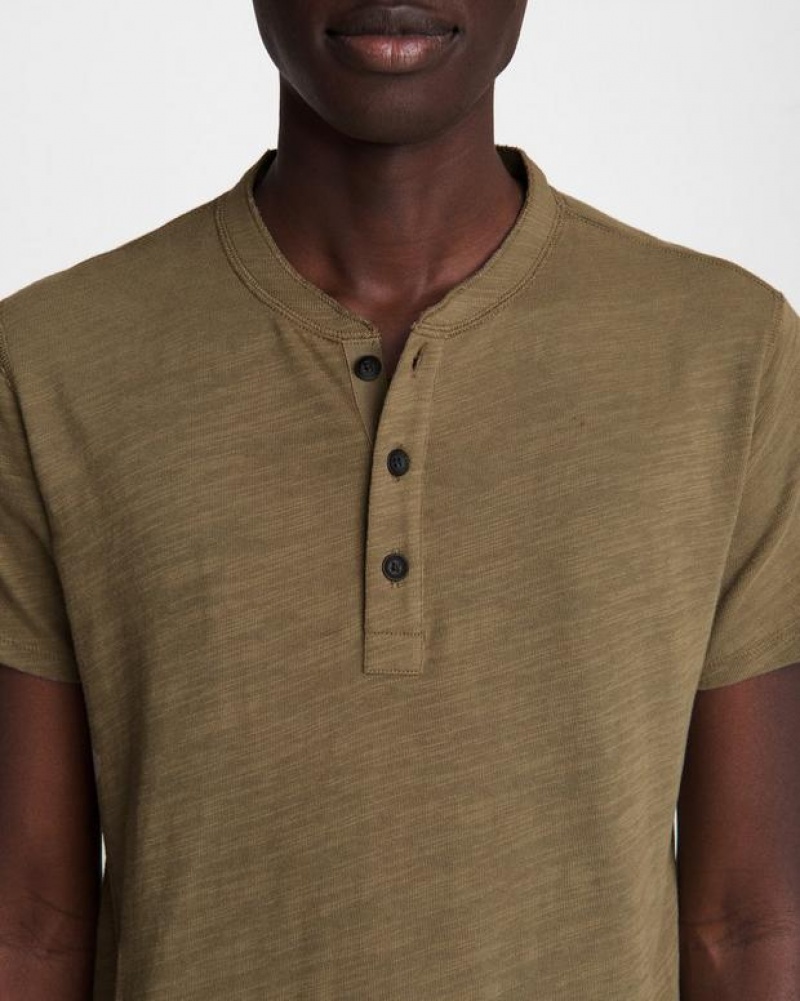 Rag & Bone Classic Short Sleeve Henley Cotton T-Shirt Olive | 26915ZMOI