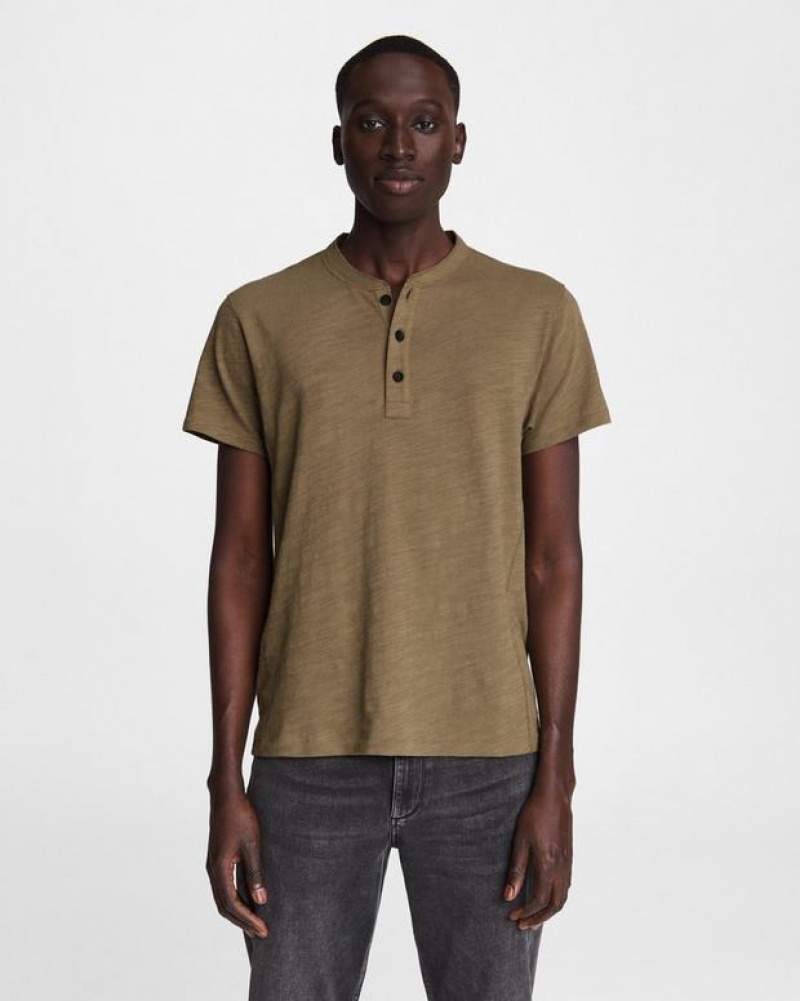 Rag & Bone Classic Short Sleeve Henley Cotton T-Shirt Olive | 26915ZMOI