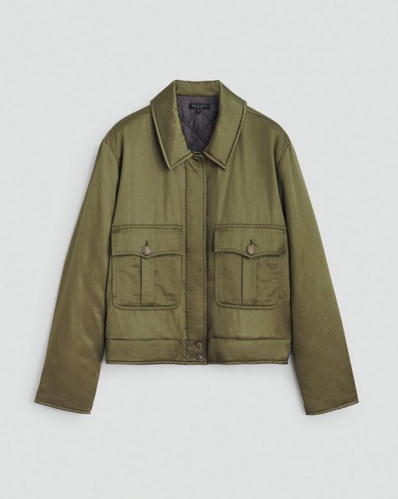 Rag & Bone Colton Japanese Satin Jacket Classic Fit Army Green | 42913FWMY