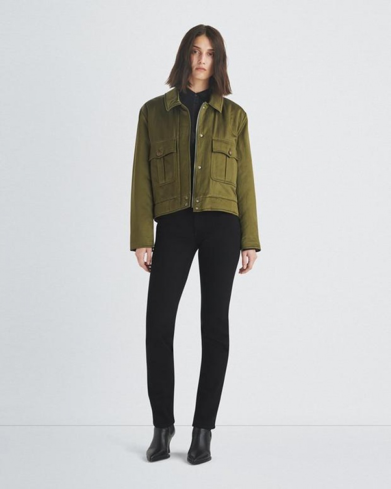 Rag & Bone Colton Japanese Satin Jacket Classic Fit Army Green | 42913FWMY