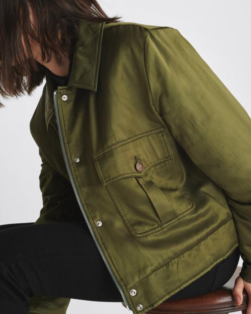 Rag & Bone Colton Japanese Satin Jacket Classic Fit Army Green | 42913FWMY