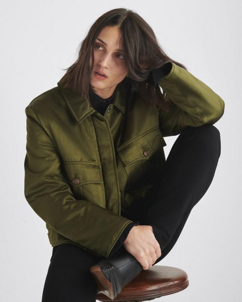 Rag & Bone Colton Japanese Satin Jacket Classic Fit Army Green | 42913FWMY