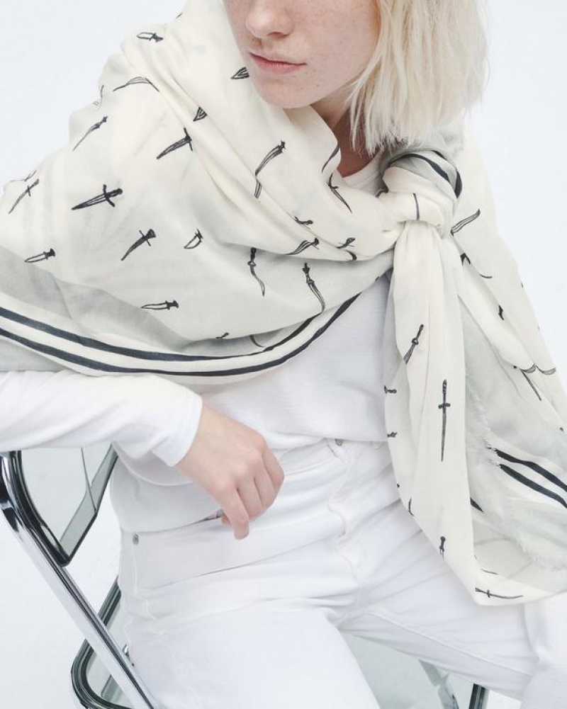 Rag & Bone Dagger Cashmere Modal Scarf Lightweight Scarf White | 60714JKQU