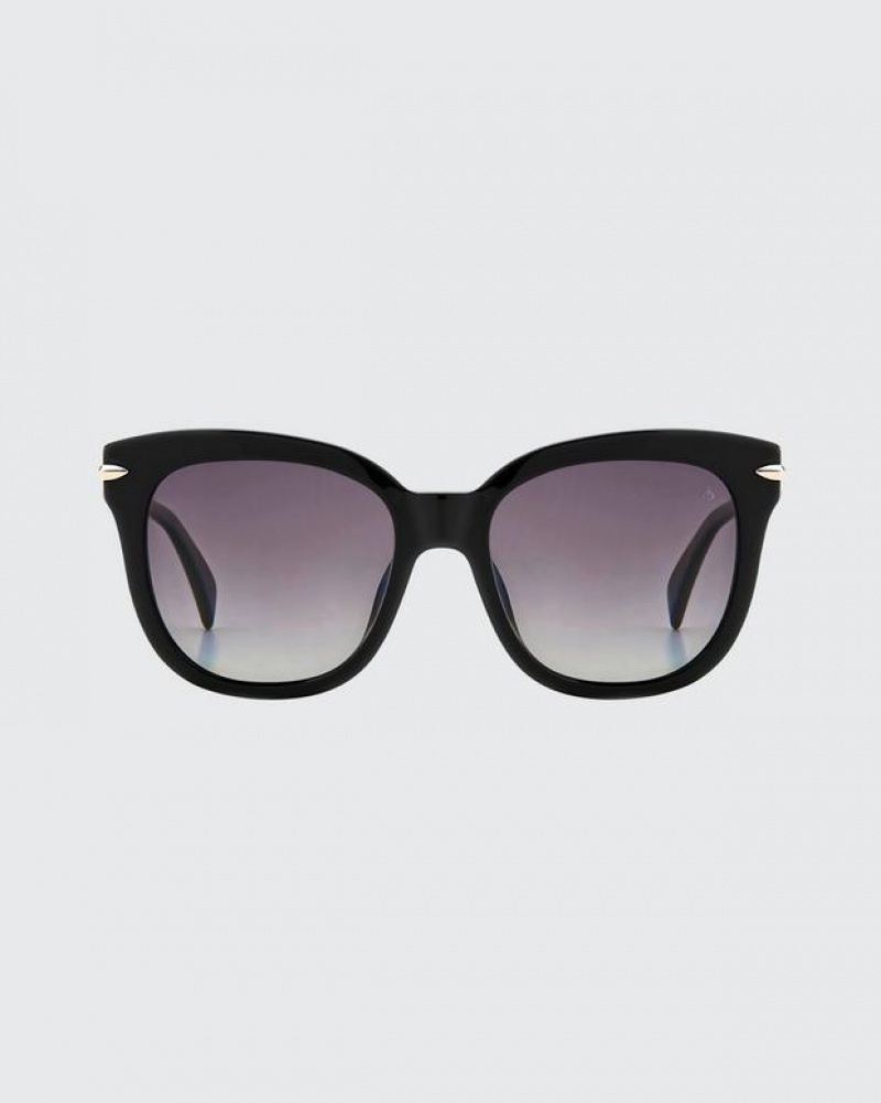 Rag & Bone Darcy Rectangular Sunglasses Black | 79432RYNQ