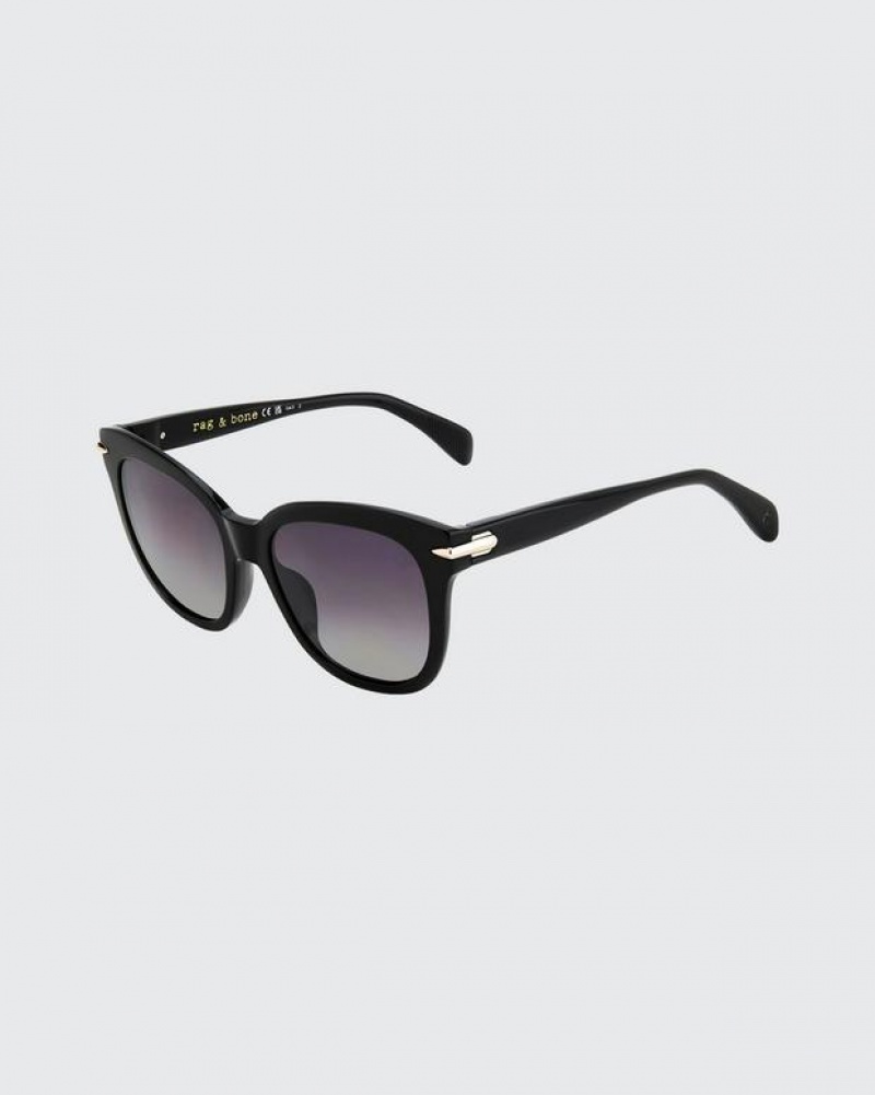 Rag & Bone Darcy Rectangular Sunglasses Black | 79432RYNQ