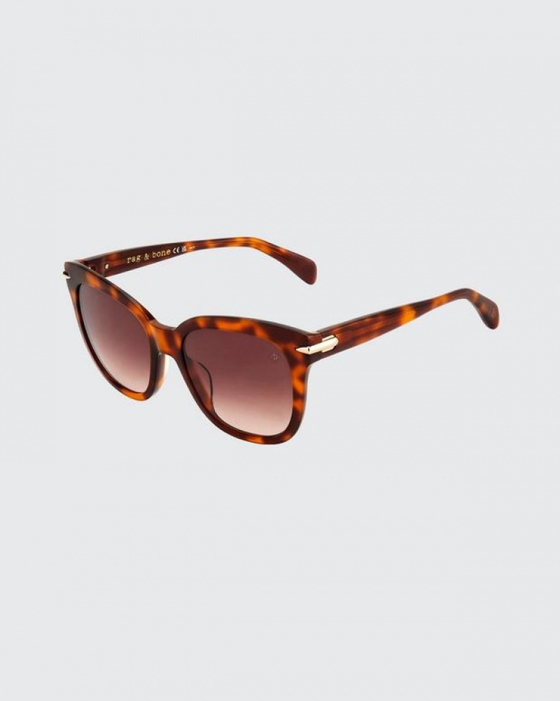 Rag & Bone Darcy Rectangular Sunglasses Havana | 16894ESJA