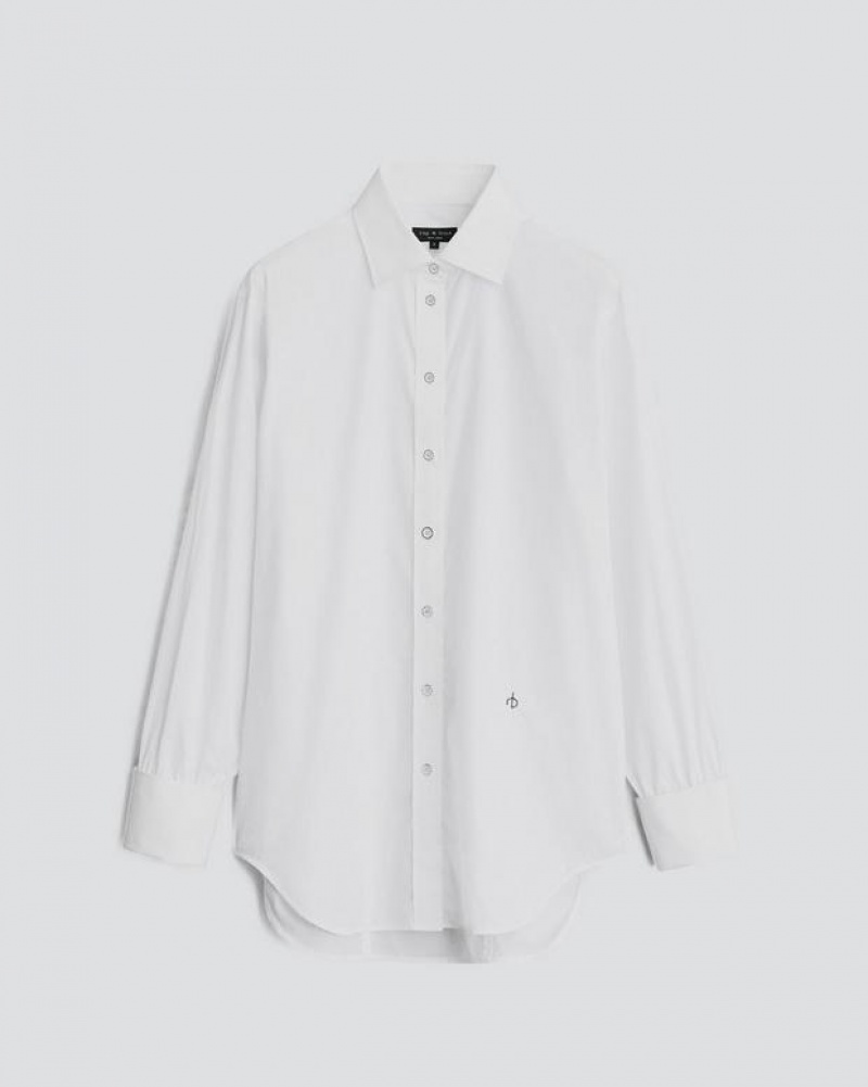 Rag & Bone Diana Cotton Poplin Shirt Classic Fit Button Down White | 76183WHKC